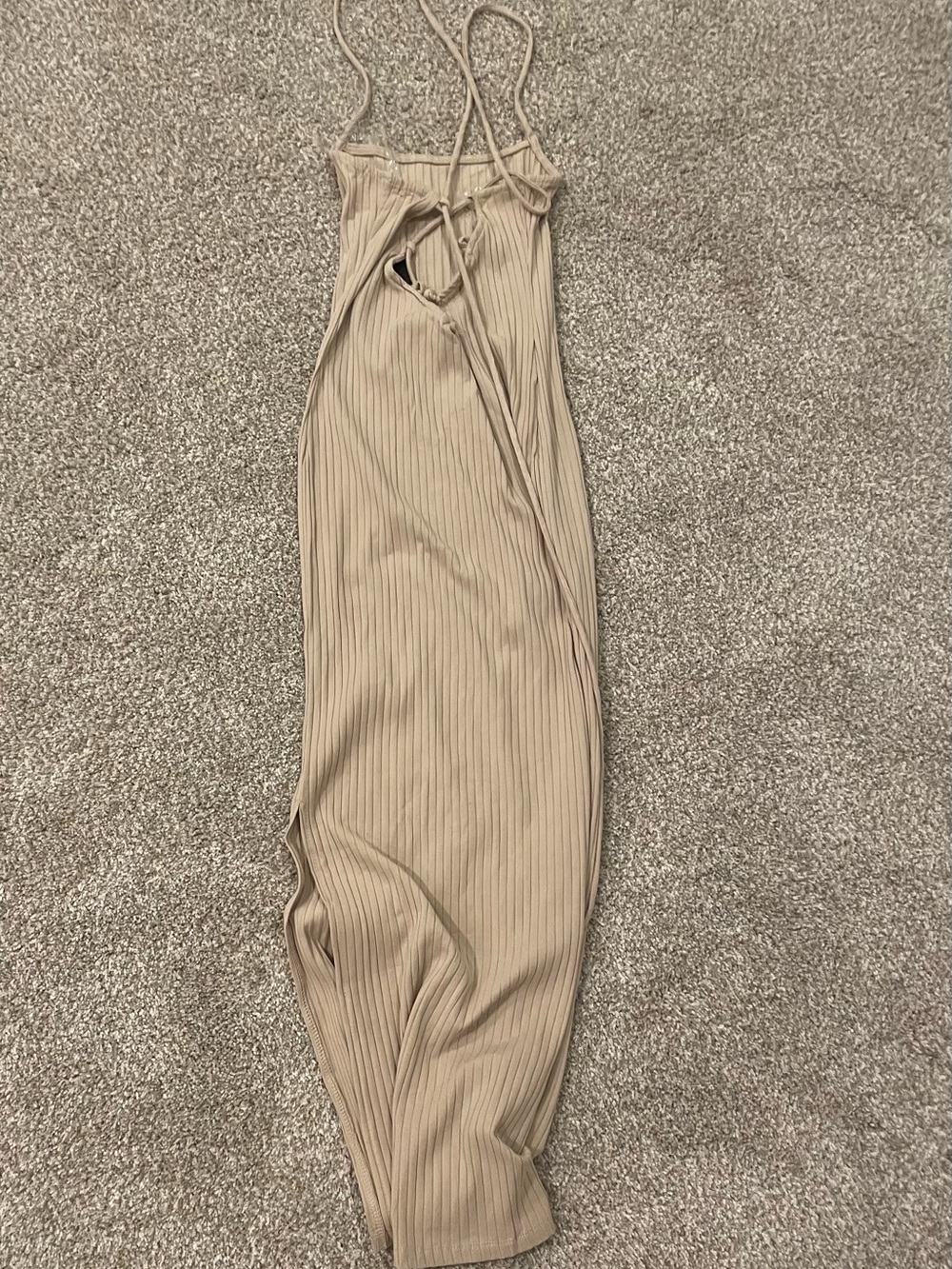 Fashion Nova Mocha Ribbed Side-Tie Midi Dress - Picture 2 of 3